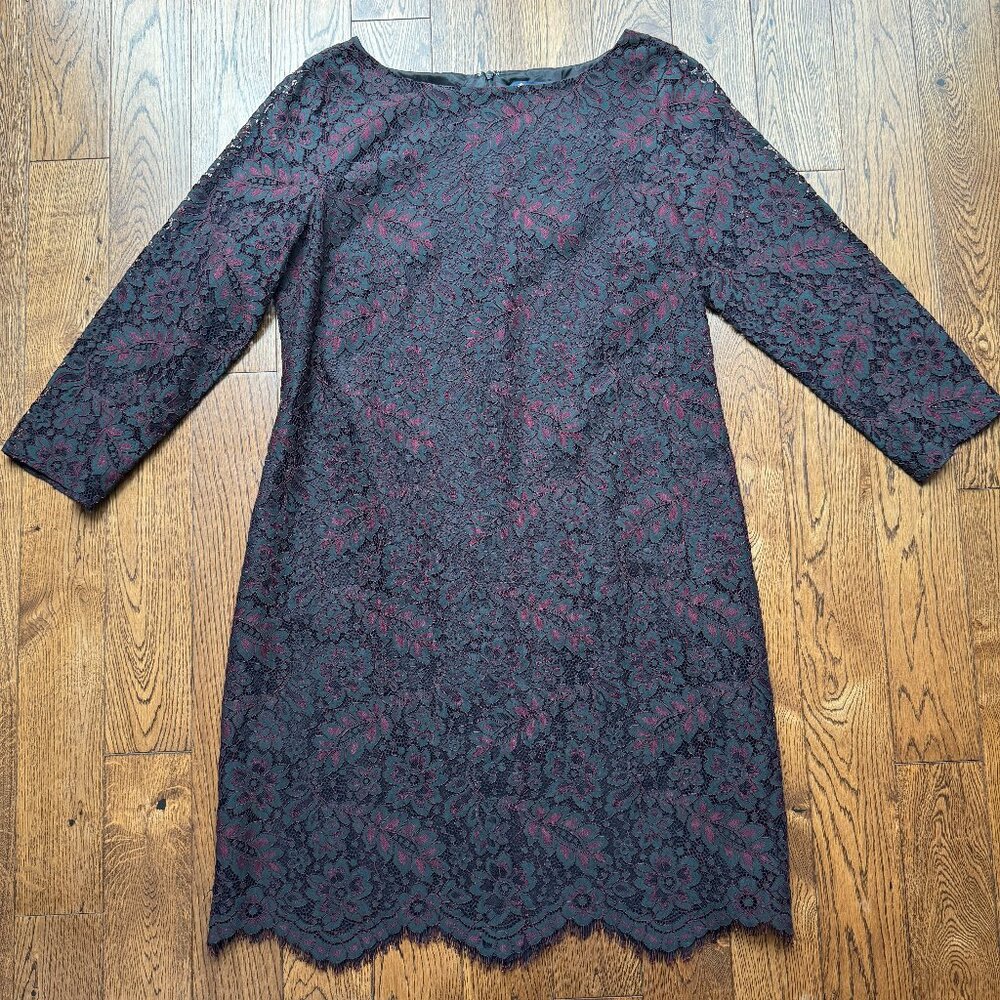 Brooks Brothers Women's Lace Overlay Dress Black and Burgundy Size 14